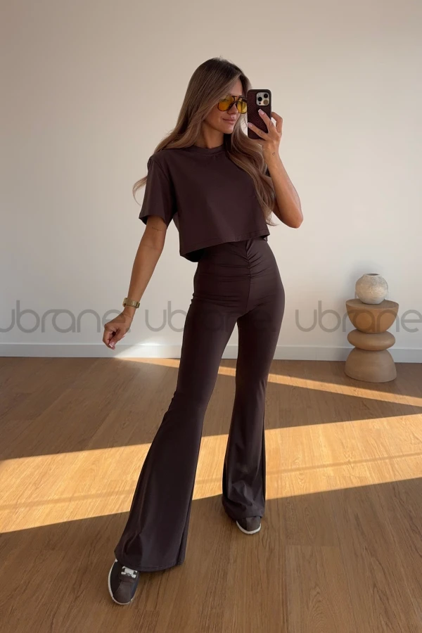 SPODNIE DZWONY FASHION CZEKOLADA 15