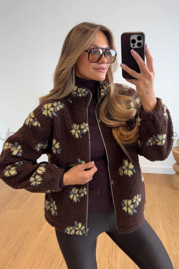 KURTKA DORA CZEKOLADA W KWIATY 0090 8