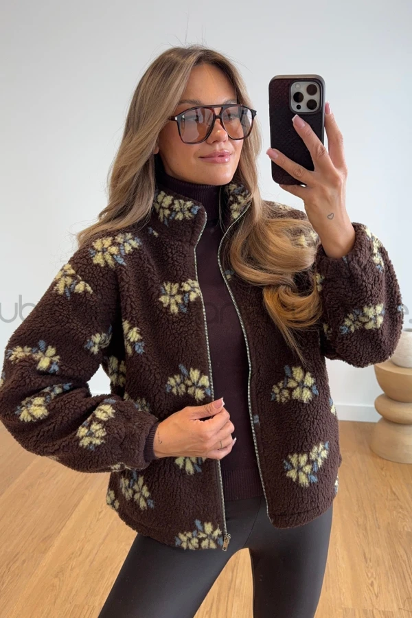 KURTKA DORA CZEKOLADA W KWIATY 0090 9