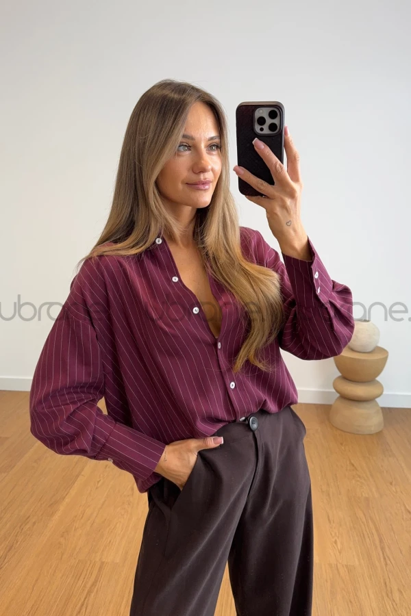 KOSZULA W PASKI BURGUND BIANCA