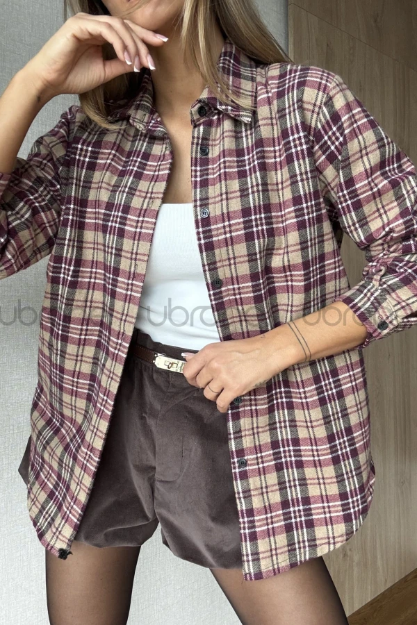 KOSZULA KRATA BORDO BEŻ SZARY ETNA 2201