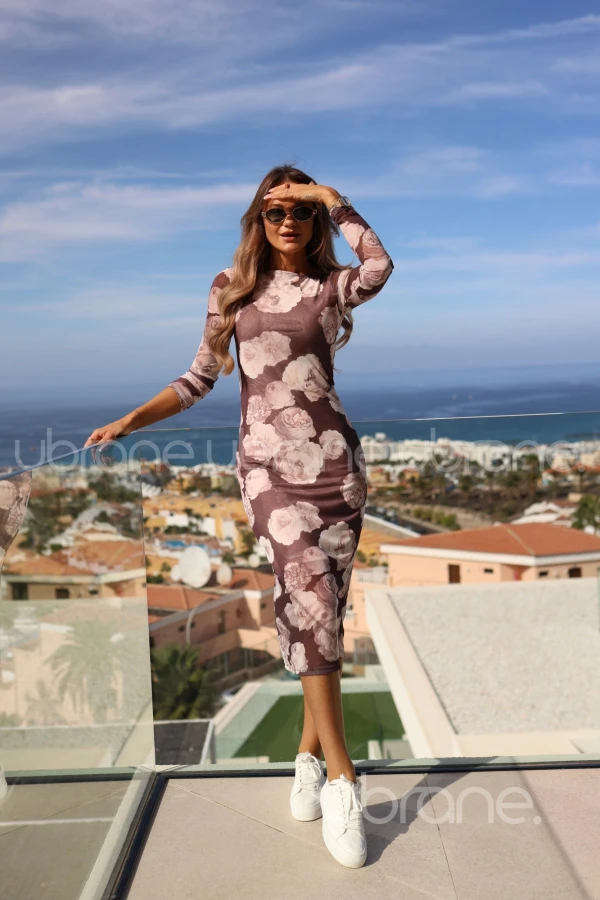 SUKIENKA TRANSPARENTNA MOCCA W BEŻOWE KWIATY NAPA