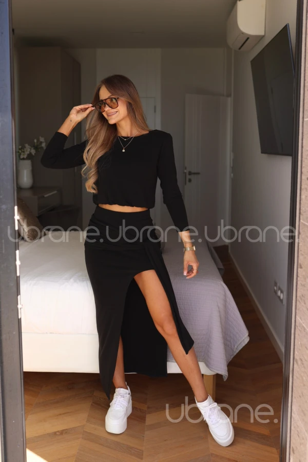 ZESTAW 2 w 1 BLUZKA i SPÓDNICA LONG CZARNY IBIZA