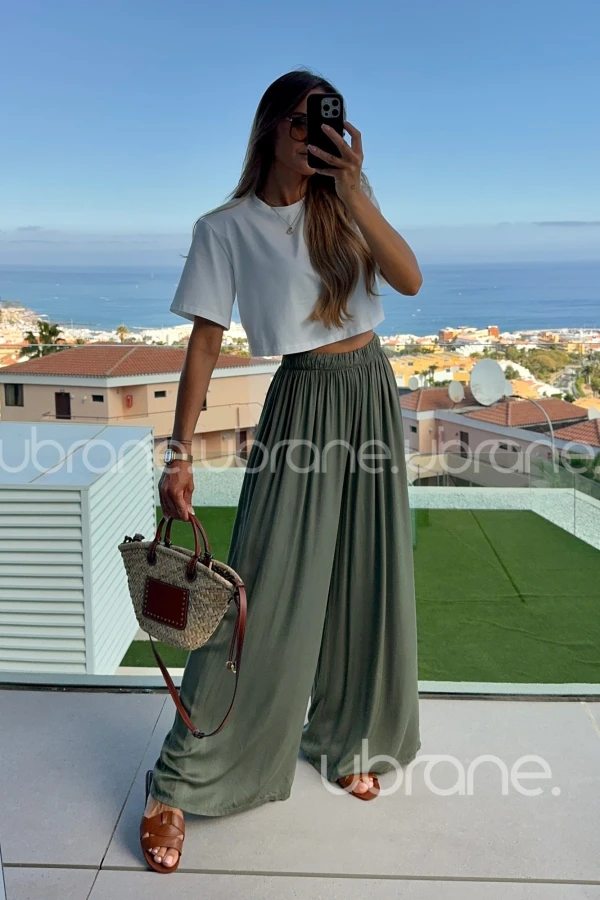 SPODNIE ADEJE Z 100% WISKOZY KHAKI